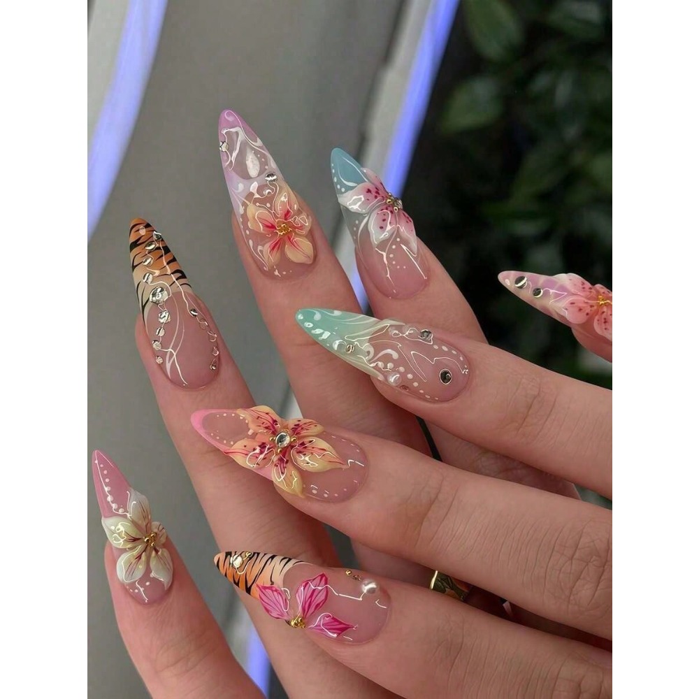 24pcs Western Style Almond Sha - 3D Printing Nails บทวิจารณ์และราคา