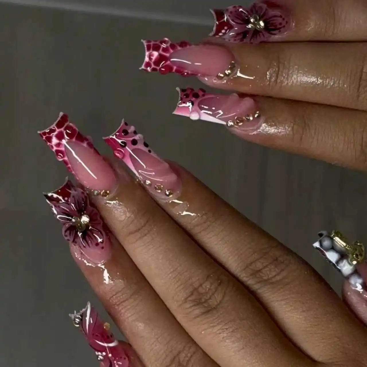 24pcs Pink Leopard Print Press - 3D Printing Nails บทวิจารณ์และราคา