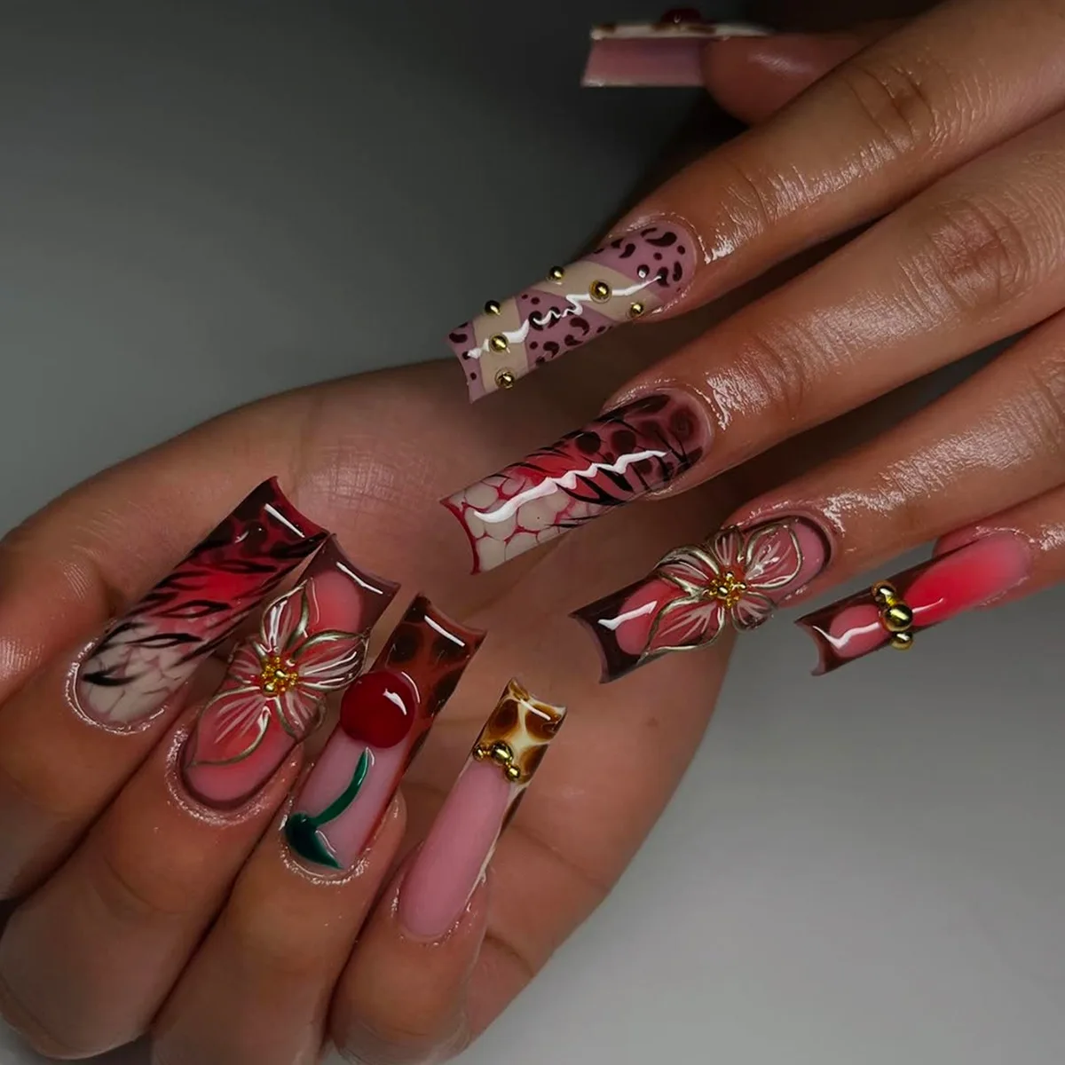 24pcs Pink Leopard Print Press - 3D Printing Nails บทวิจารณ์และราคา