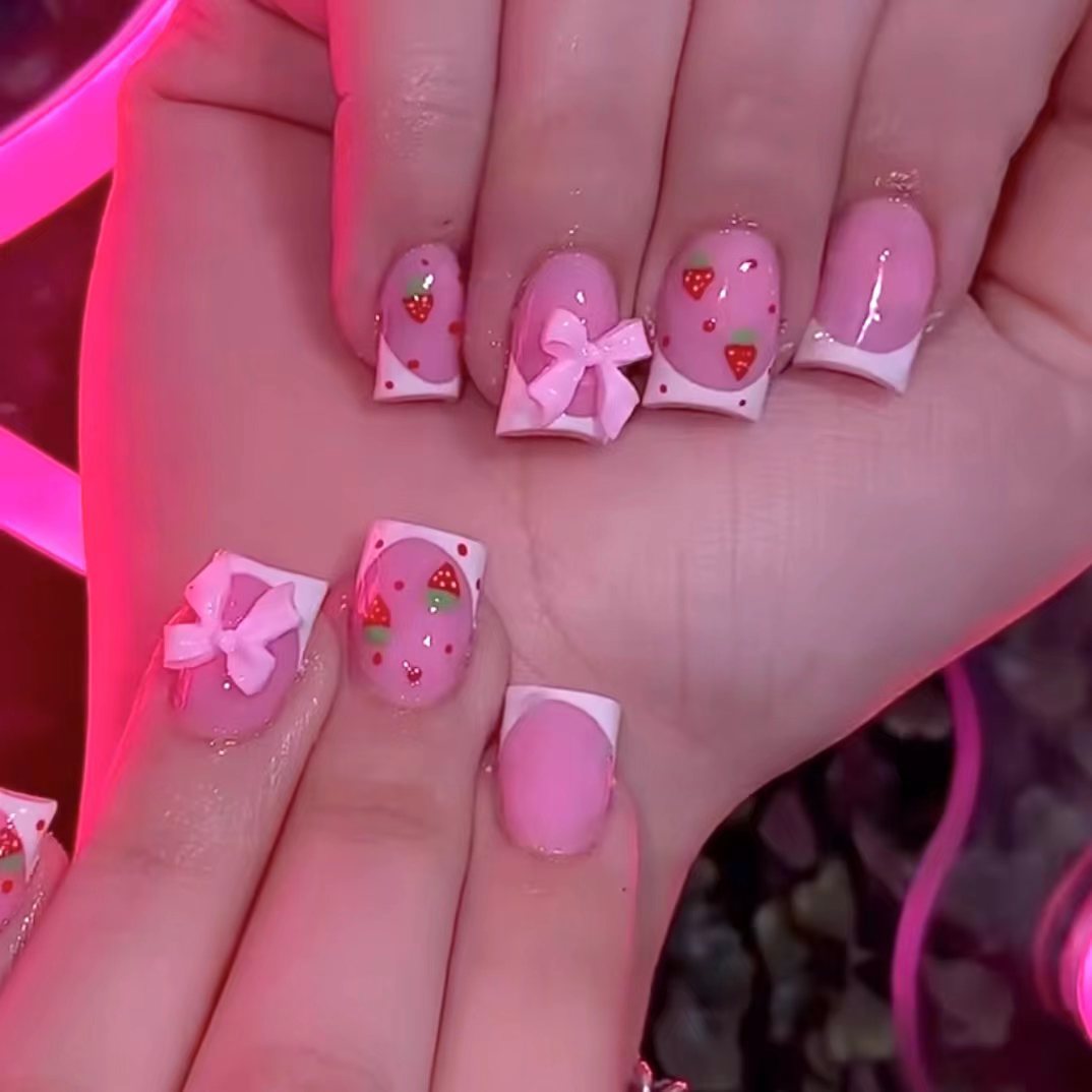 24pcs Red Strawberry Designs F - 3D Printing Nails บทวิจารณ์และราคา
