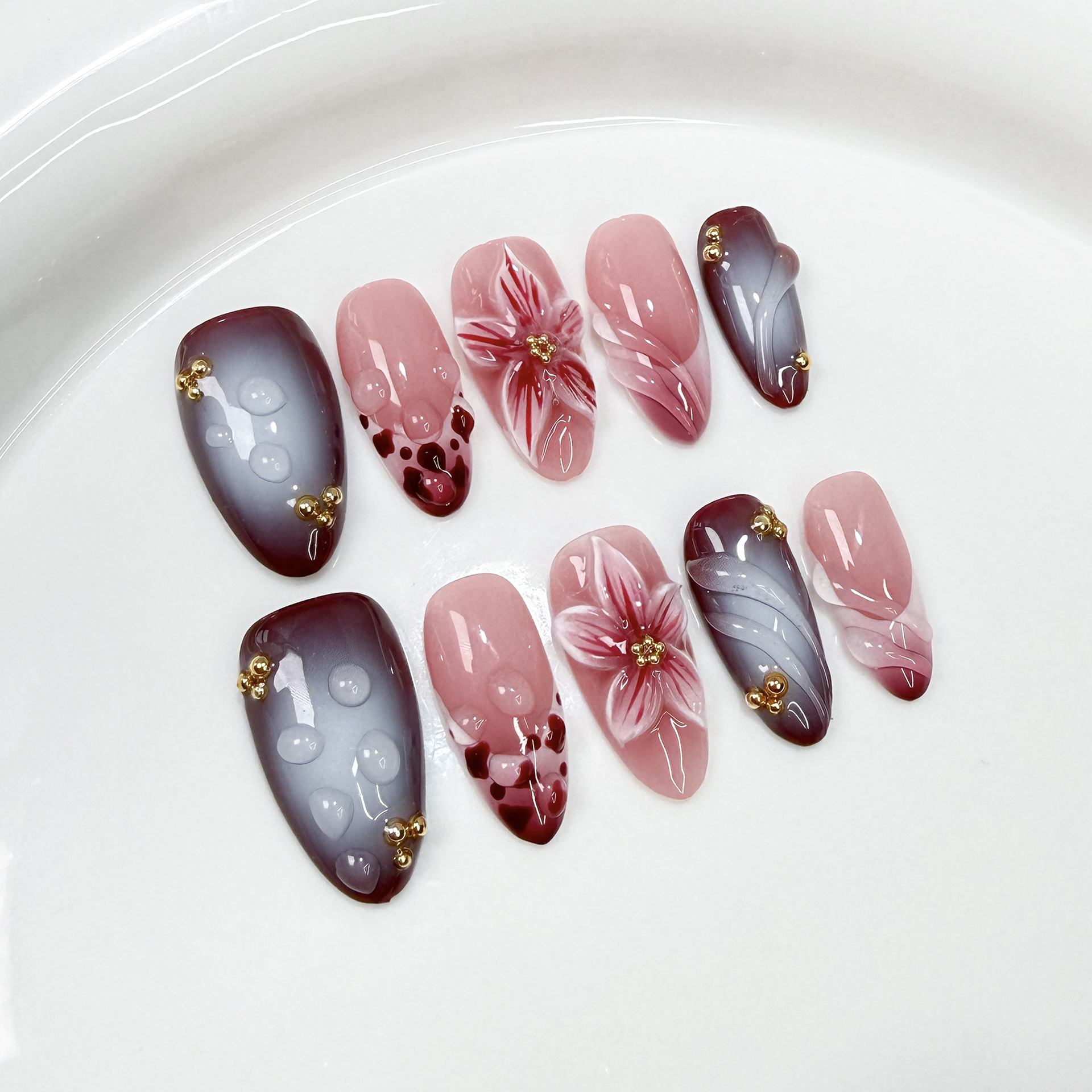 10Pcs Handmade Elegant French  - 3D Printing Nails บทวิจารณ์และราคา
