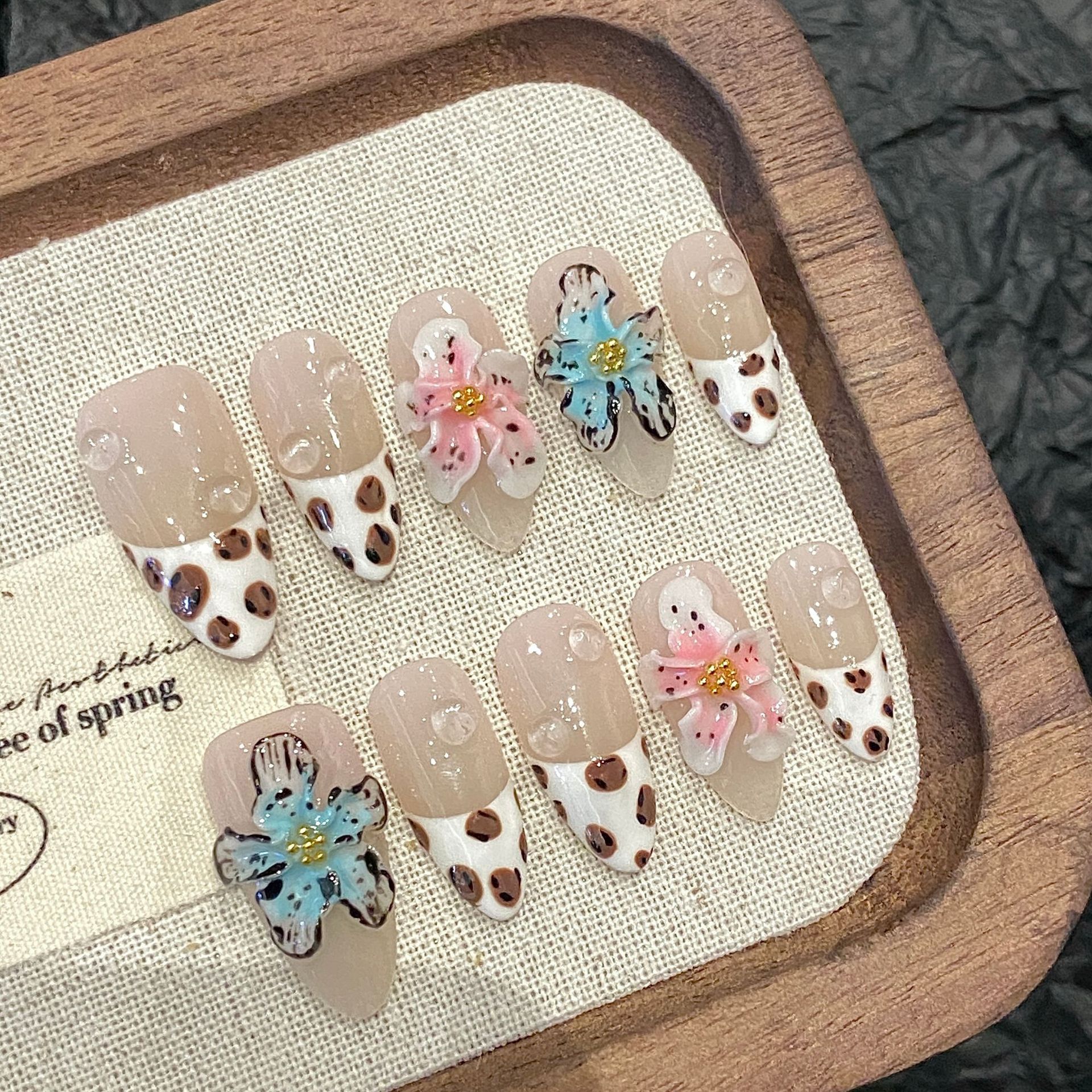 10pcs Glossy Almond Handmade F - 3D Printing Nails บทวิจารณ์และราคา