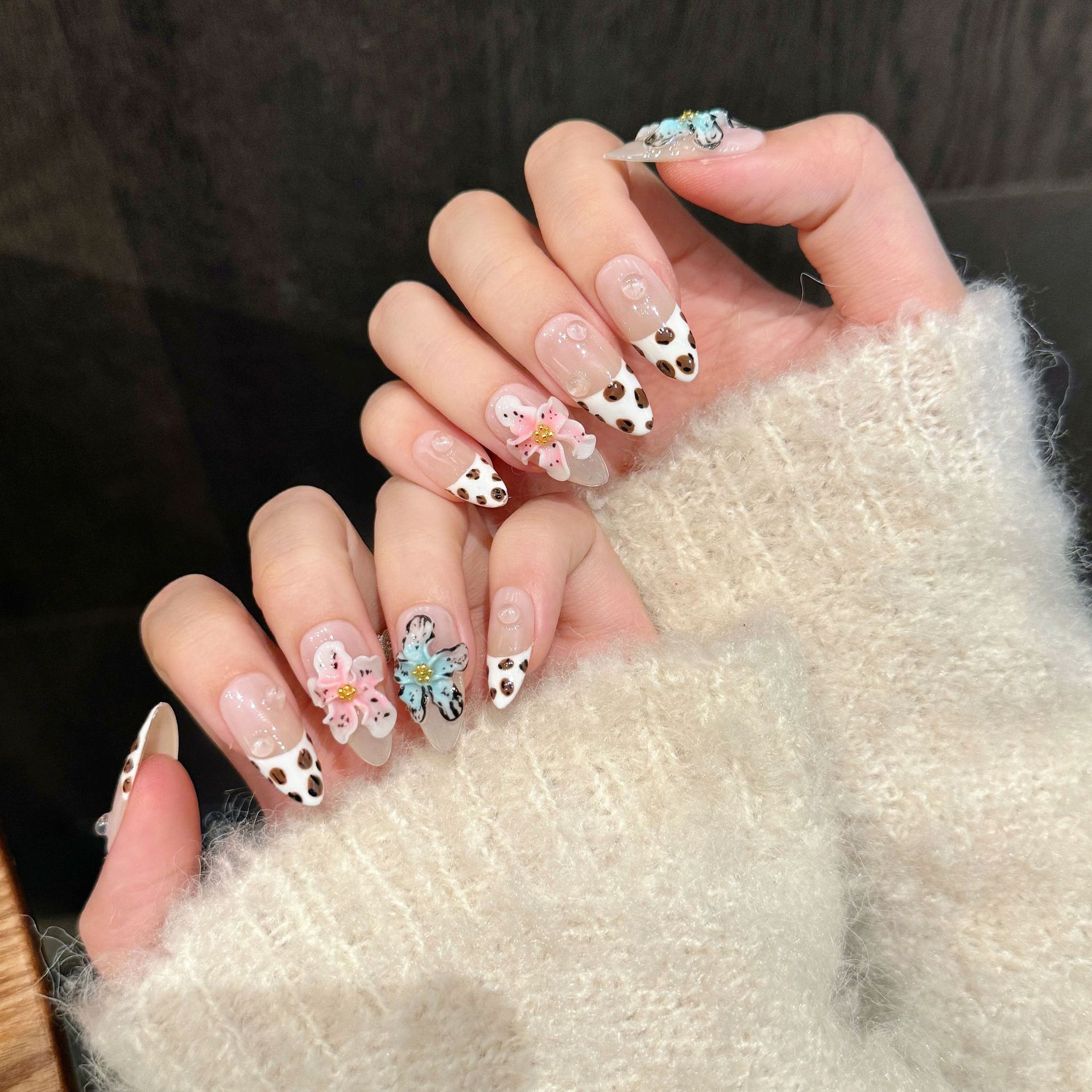 10pcs Glossy Almond Handmade F - 3D Printing Nails บทวิจารณ์และราคา