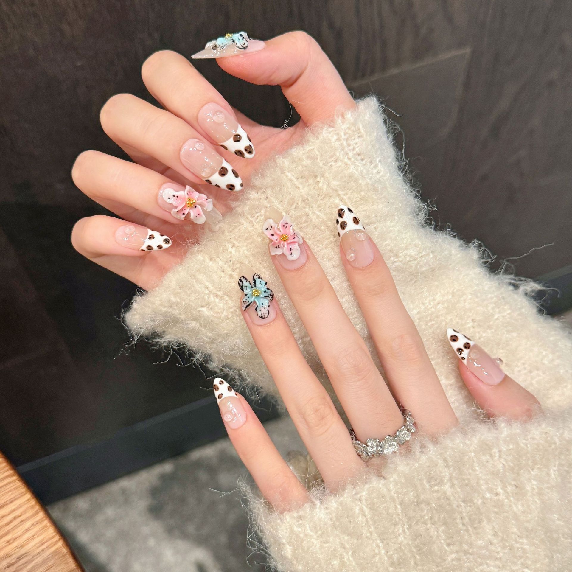10pcs Glossy Almond Handmade F - 3D Printing Nails บทวิจารณ์และราคา