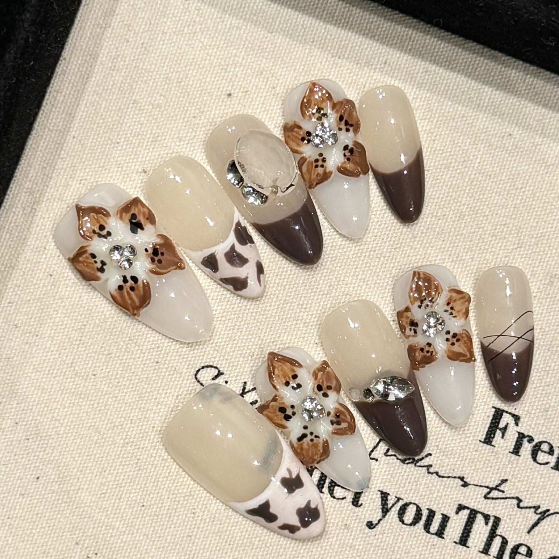 10pcs Glossy Almond Handmade F - 3D Printing Nails บทวิจารณ์และราคา