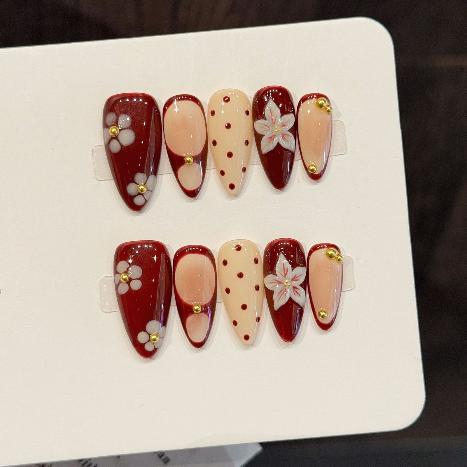 10pcs Handmade Wine Red French - 3D Printing Nails บทวิจารณ์และราคา