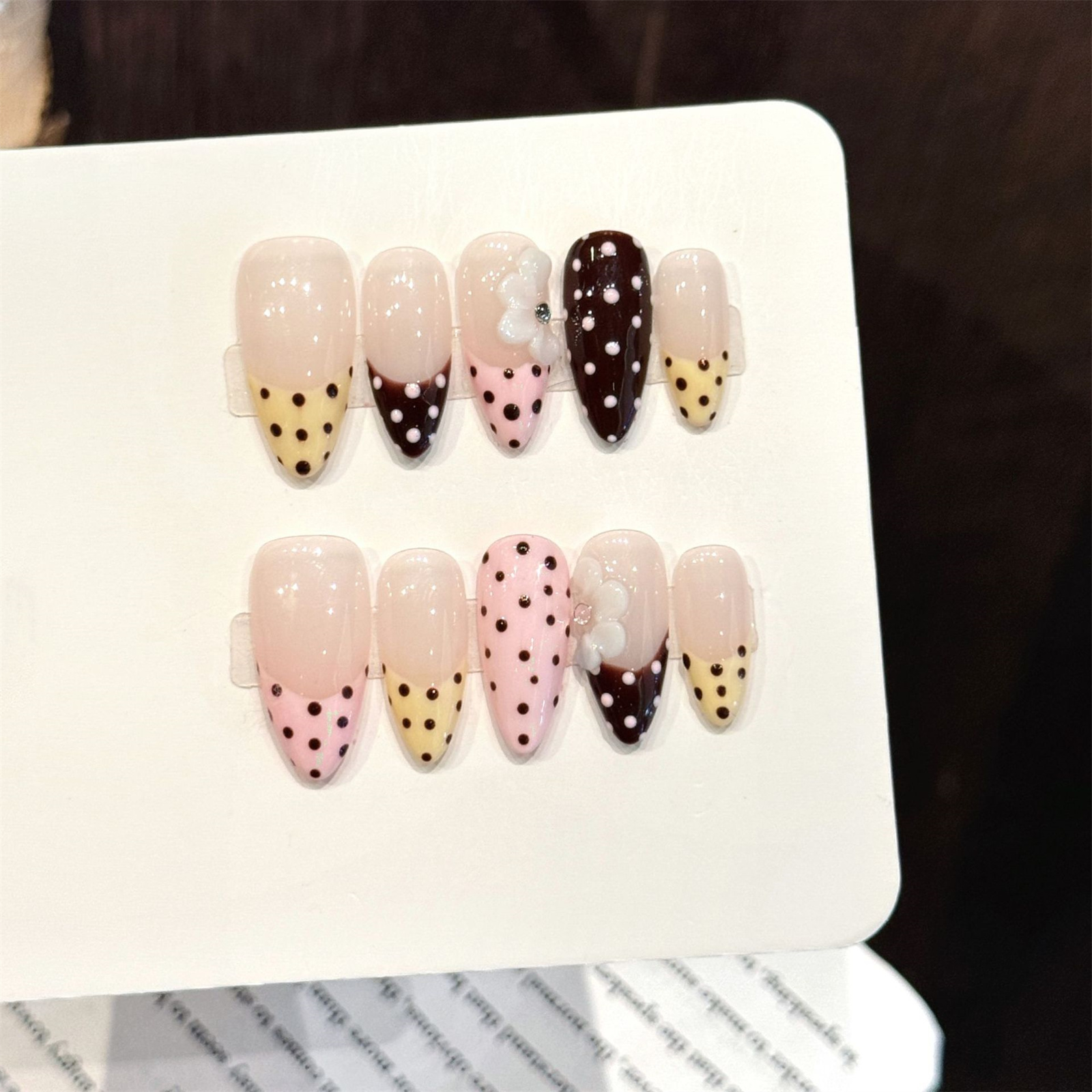 10pcs Handmade Wine Red French - 3D Printing Nails บทวิจารณ์และราคา